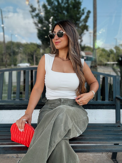 Cream Square Neck Ruched Top
