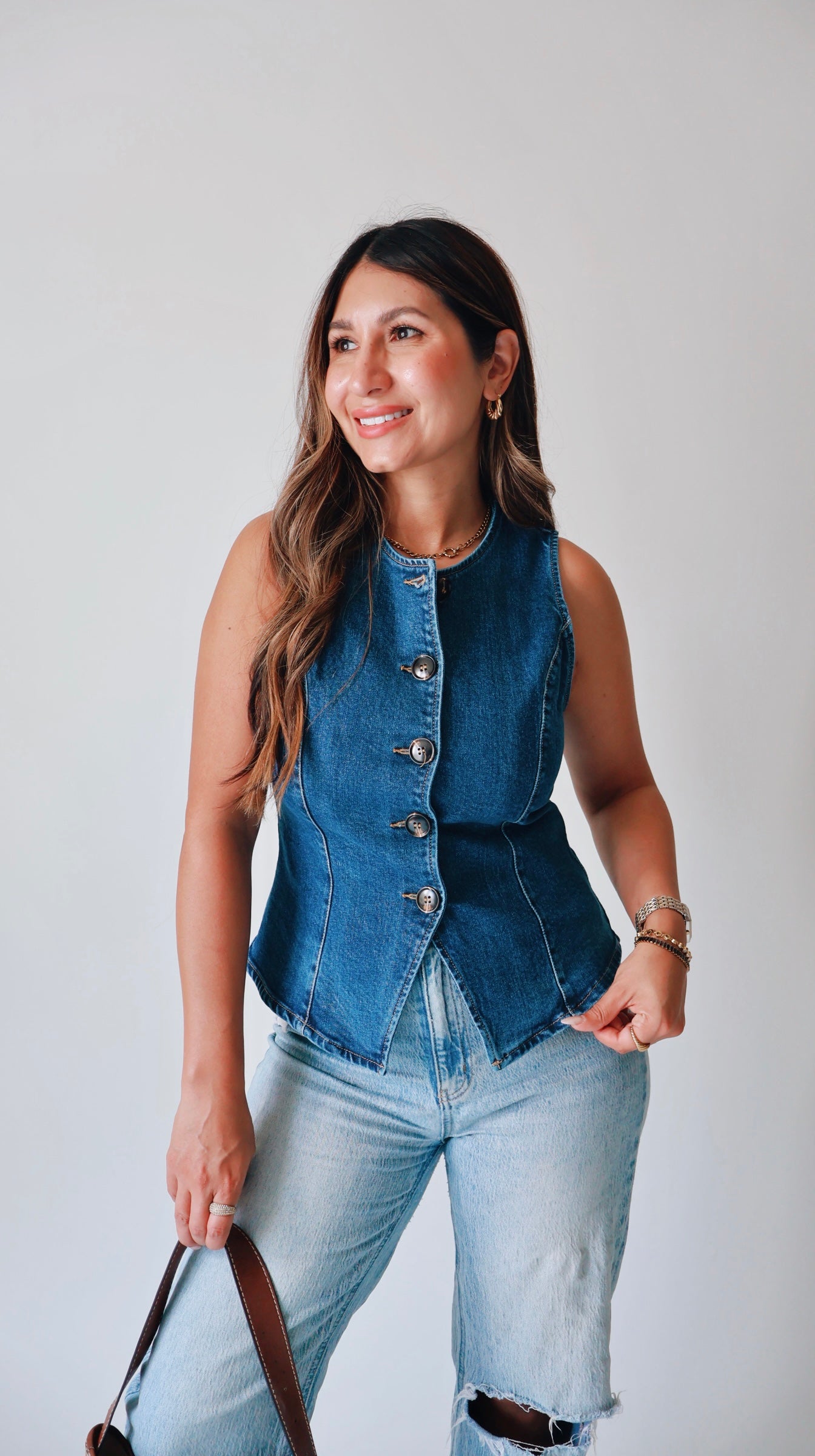 Fitted Button Down Denim Vest