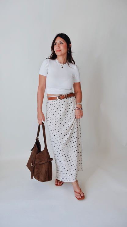 Natural Linen Polka Dot A-Line Skirt