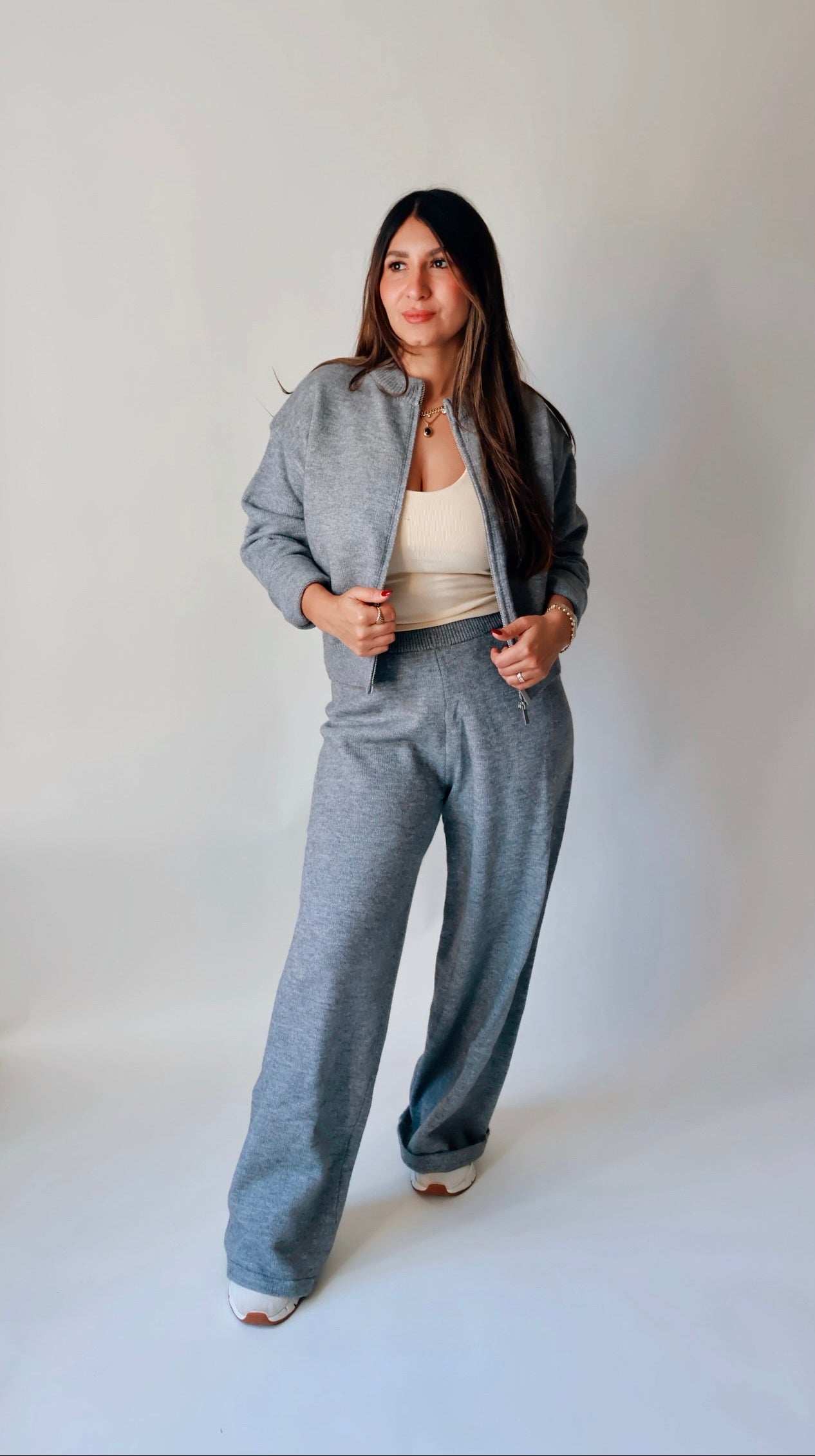 Gray Knit Sweater Wide Leg Pants