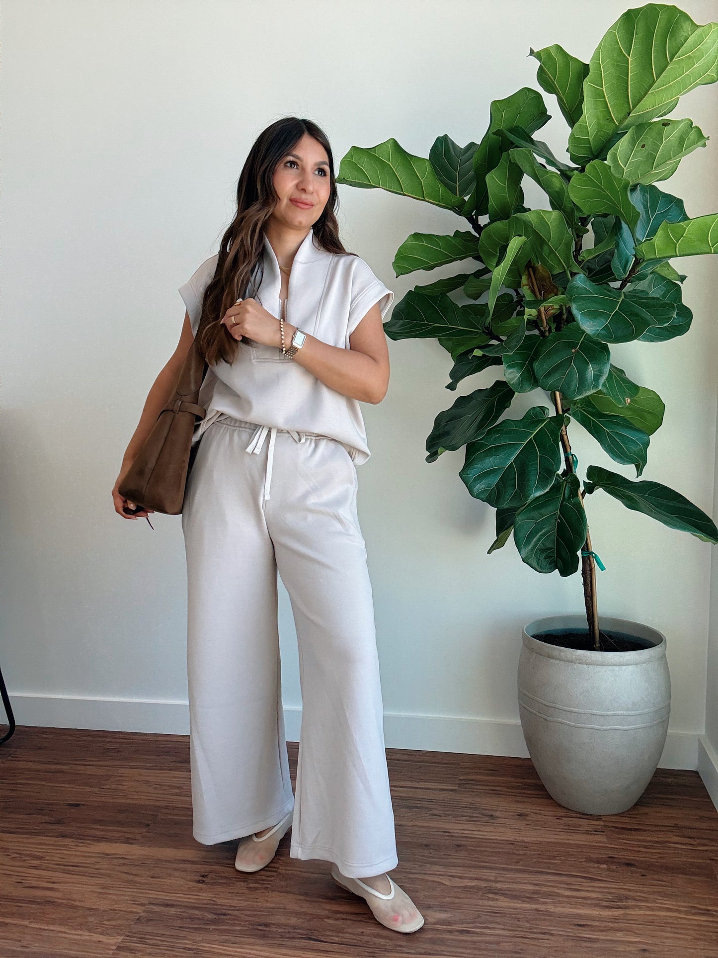 Beige Wide Leg Pants