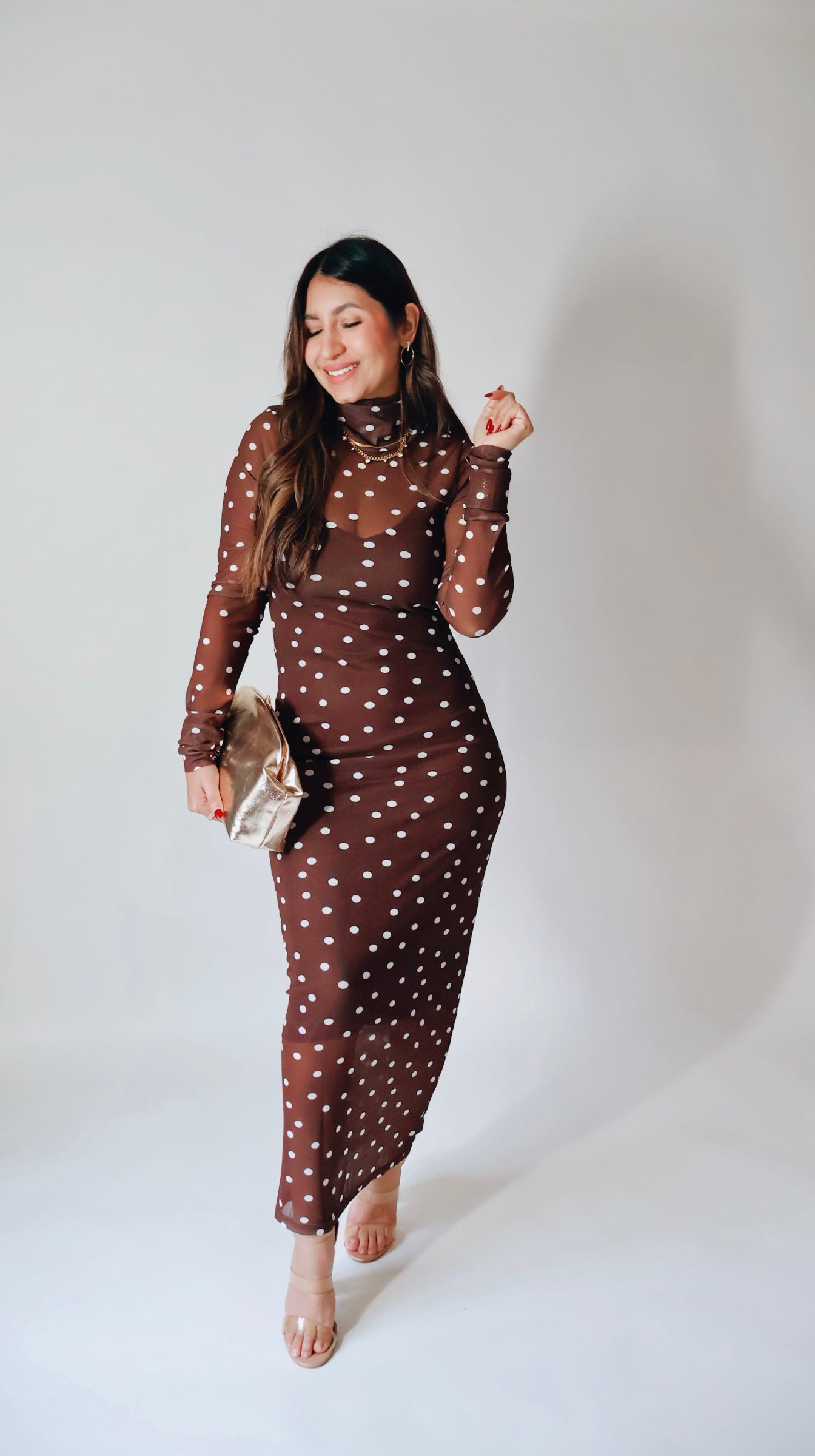 polka dot dress mesh Chocolate Polka Dot Mesh Dress Small
