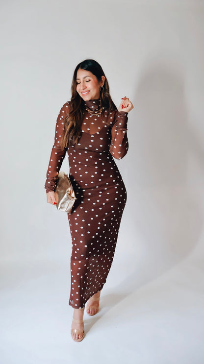 Chocolate Polka Dot Mesh Dress