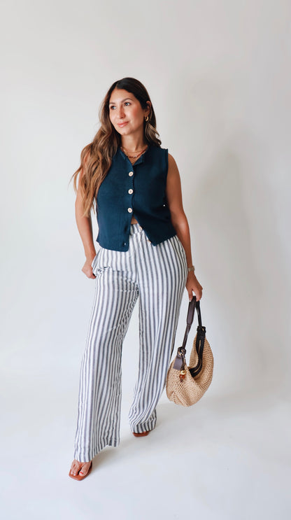 Lux Striped Navy Linen Pants