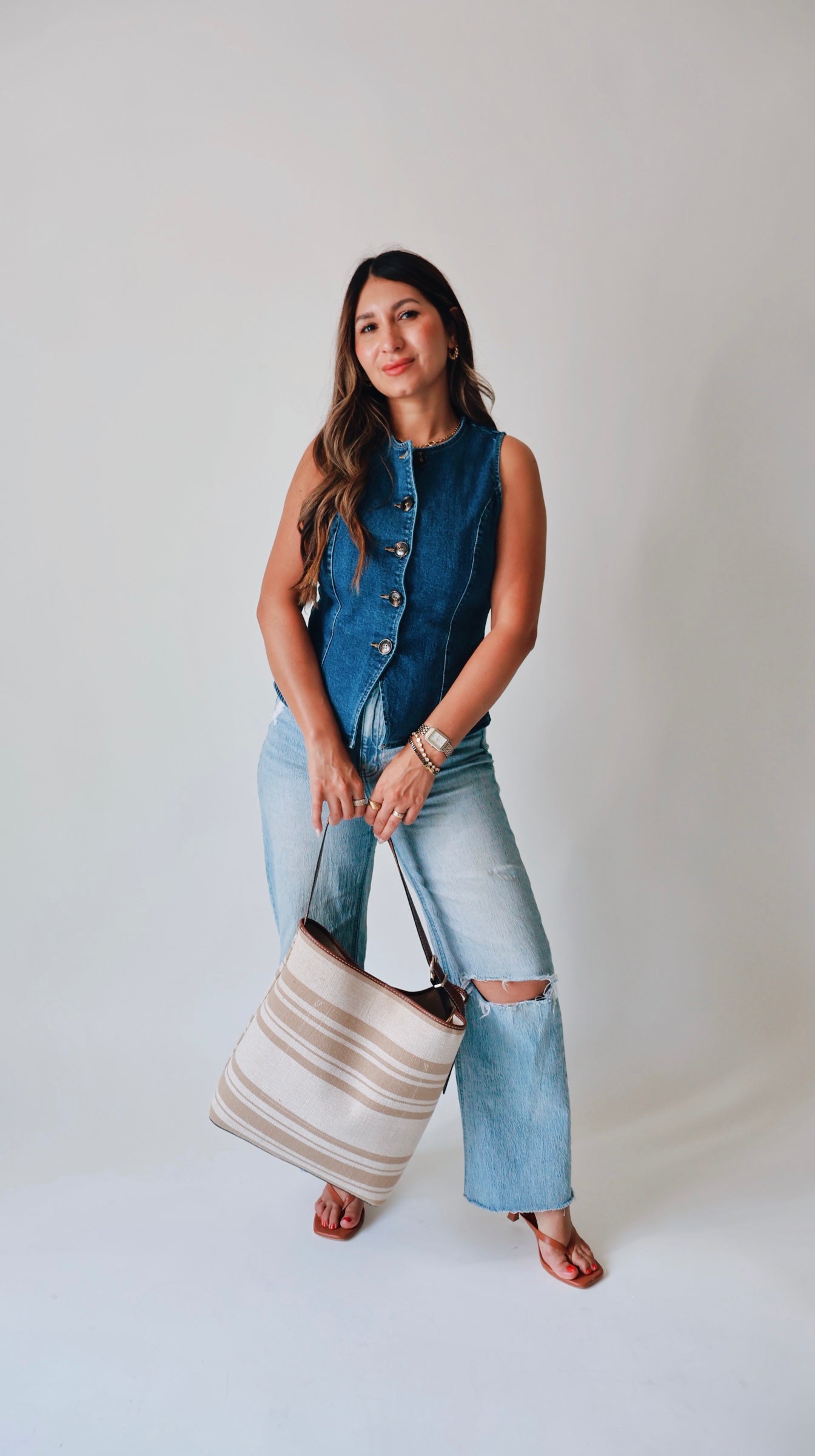 Fitted Button Down Denim Vest
