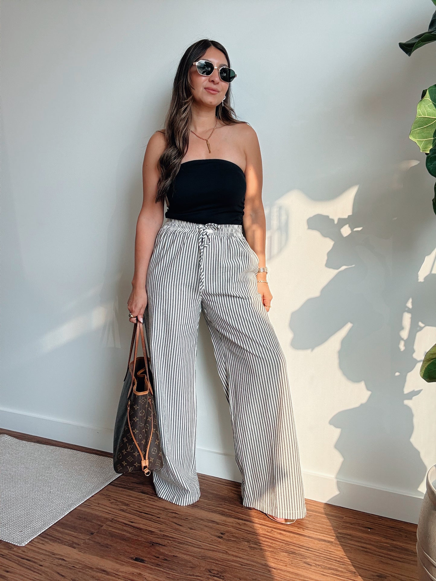 Black Charcoal Striped Linen Pants