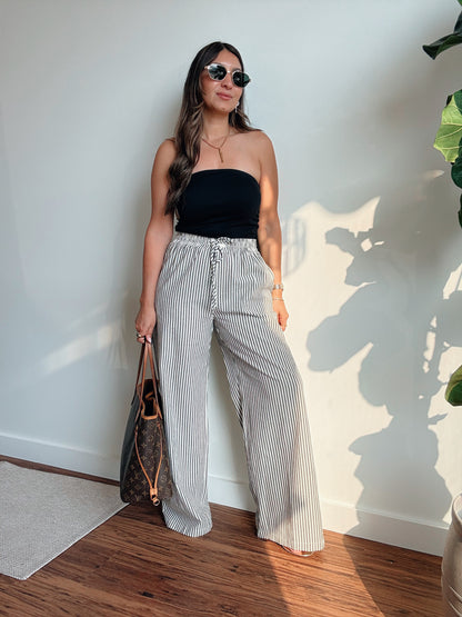Black Charcoal Striped Linen Pants