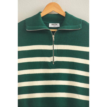Striped Knit Half Zip Sweater Vest