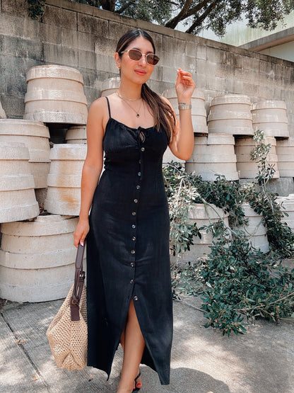 Button Black Linen Dress Foxtail Boutique XO Button Black Linen Dress Foxtail Boutique XO