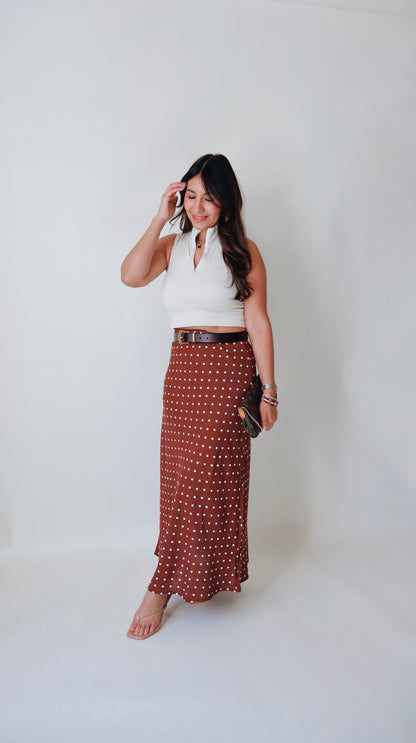 Chestnut Polka Dot A-Line Skirt