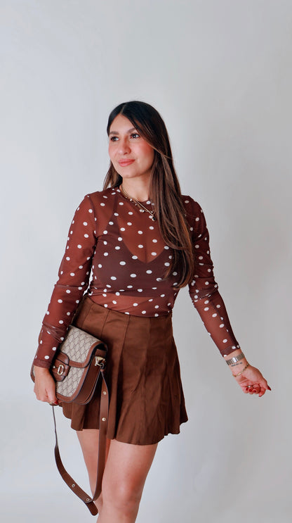 Brown Polka Dot Long Sleeve Top
