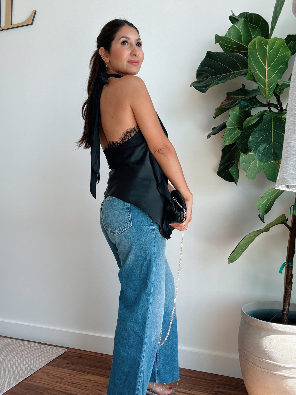 Melly Black Satin Top
