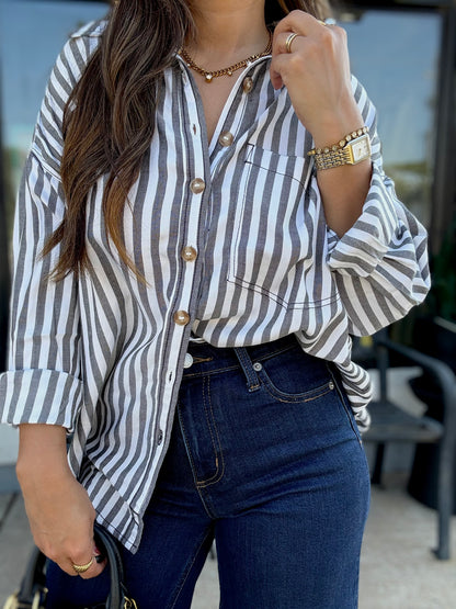 Relaxed Black Striped Button-down