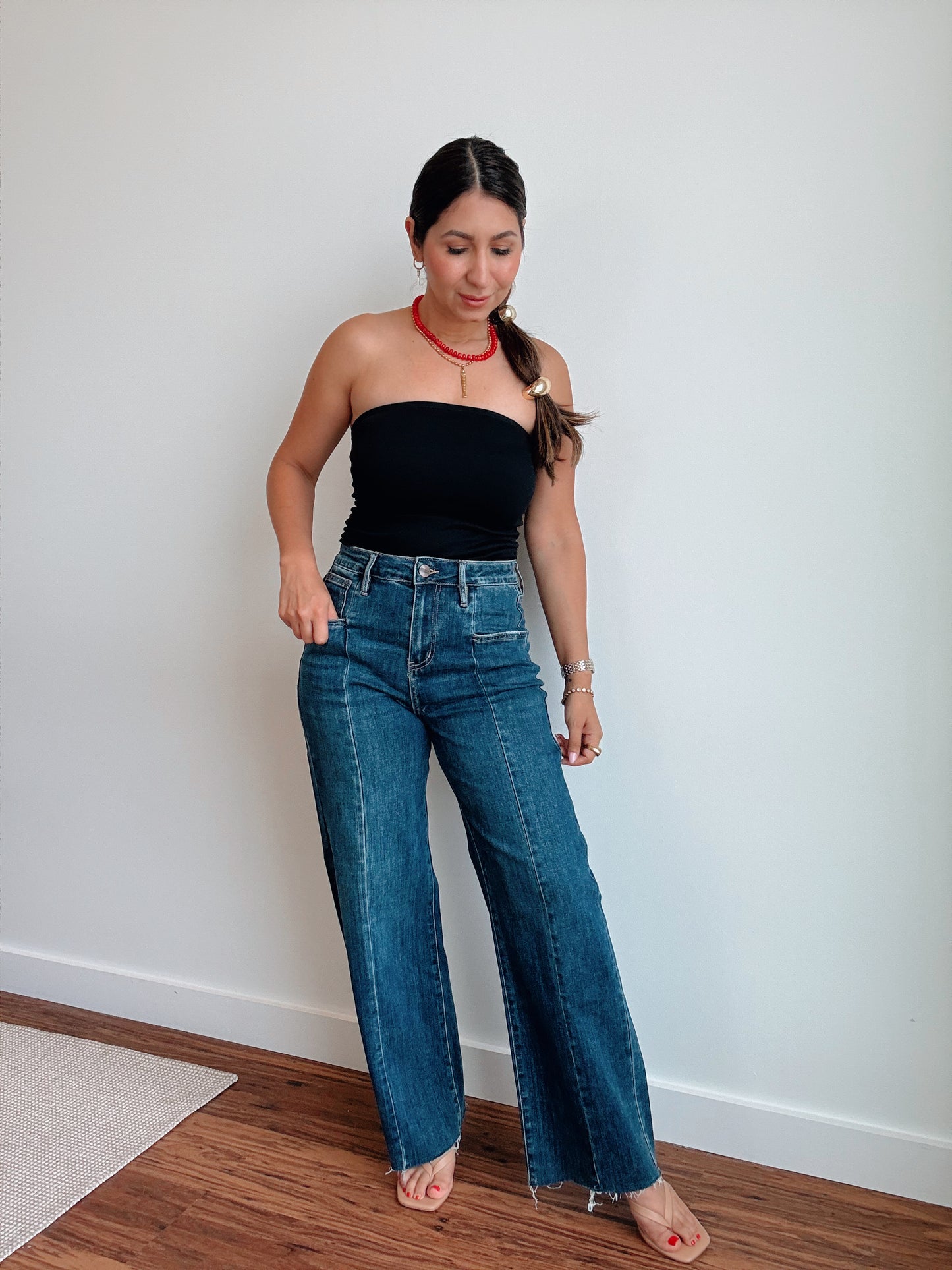 Lenny Pleated Stretch Wide Leg Denim