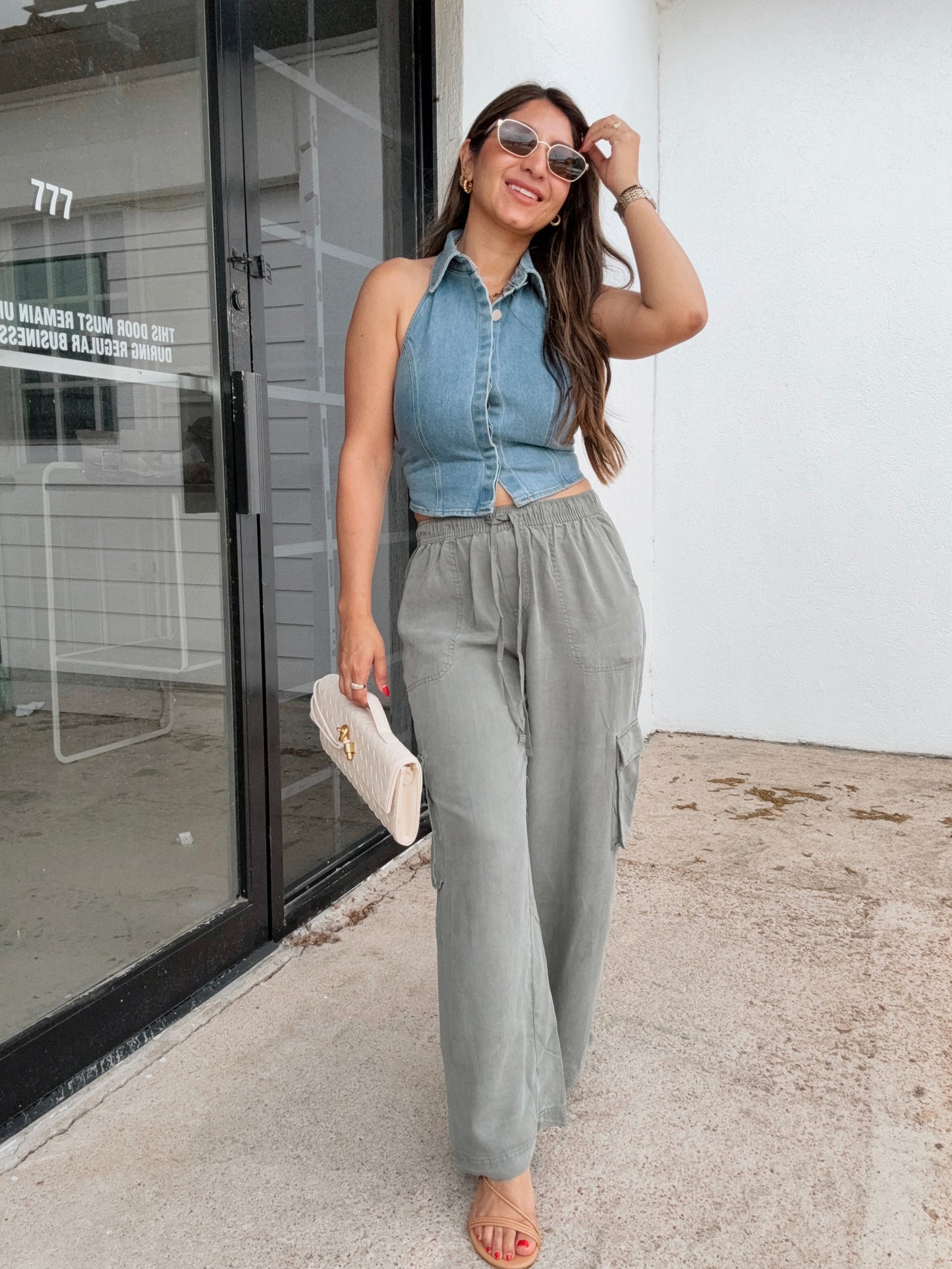 Diana Tencel Wide Leg Cargo Pants - Olive Gren