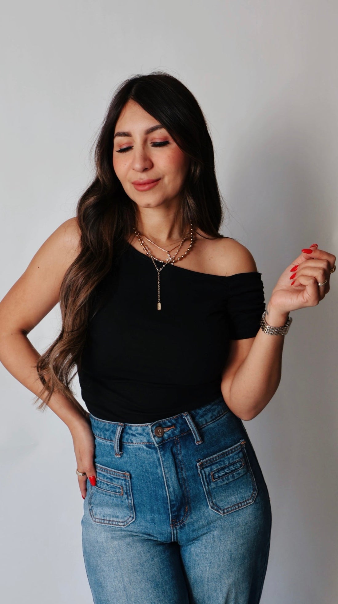 Black Side Shoulder Top