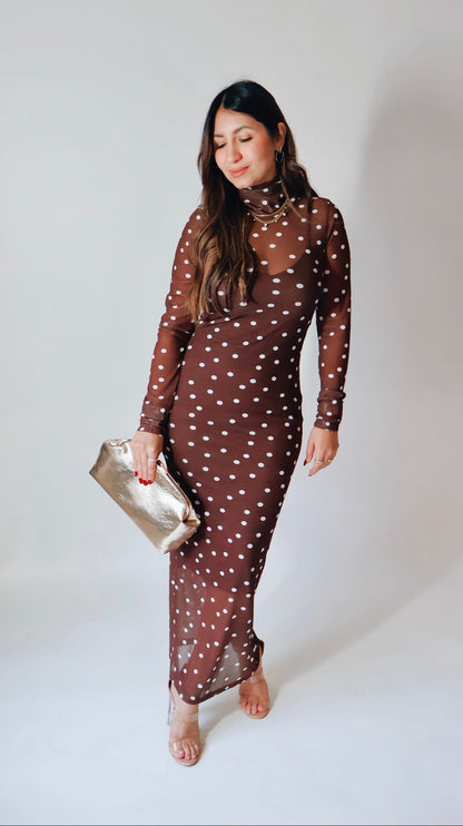 Chocolate Polka Dot Mesh Dress Small