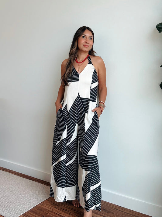 Abstract Halter Neck Jumpsuit