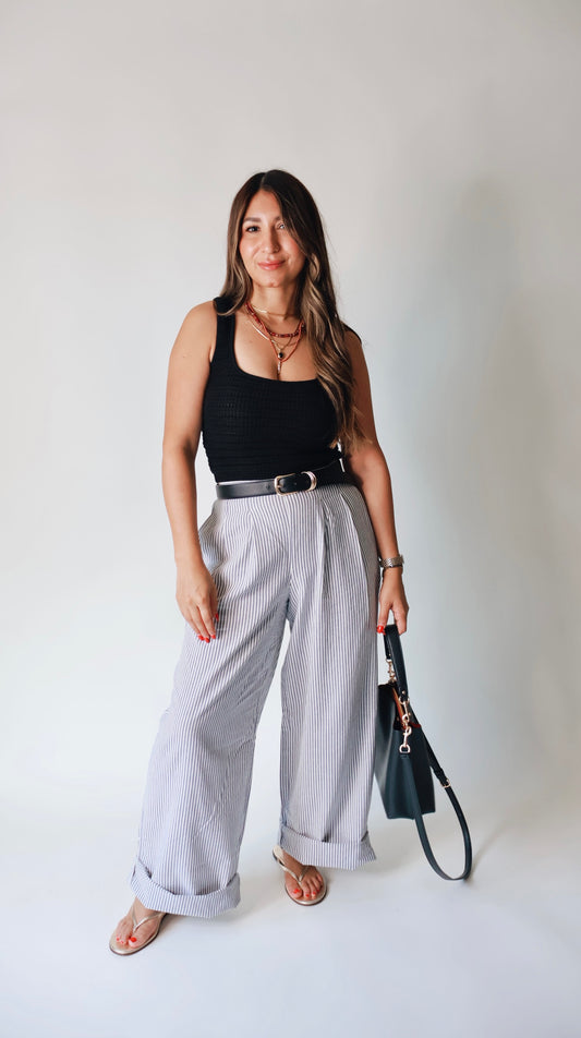 Striped Linen Wide Leg Pants
