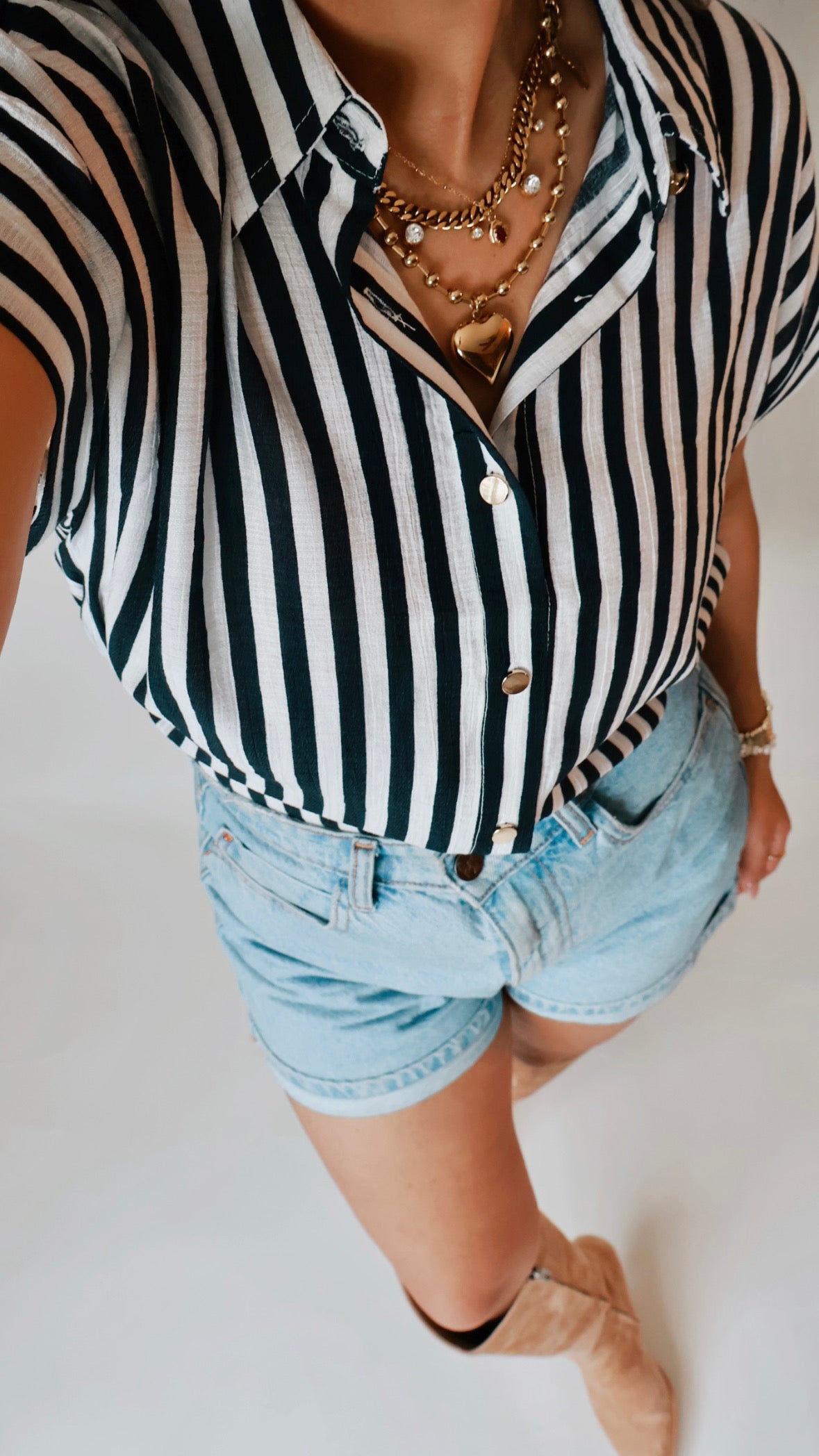 Navy Linen Striped Blouse