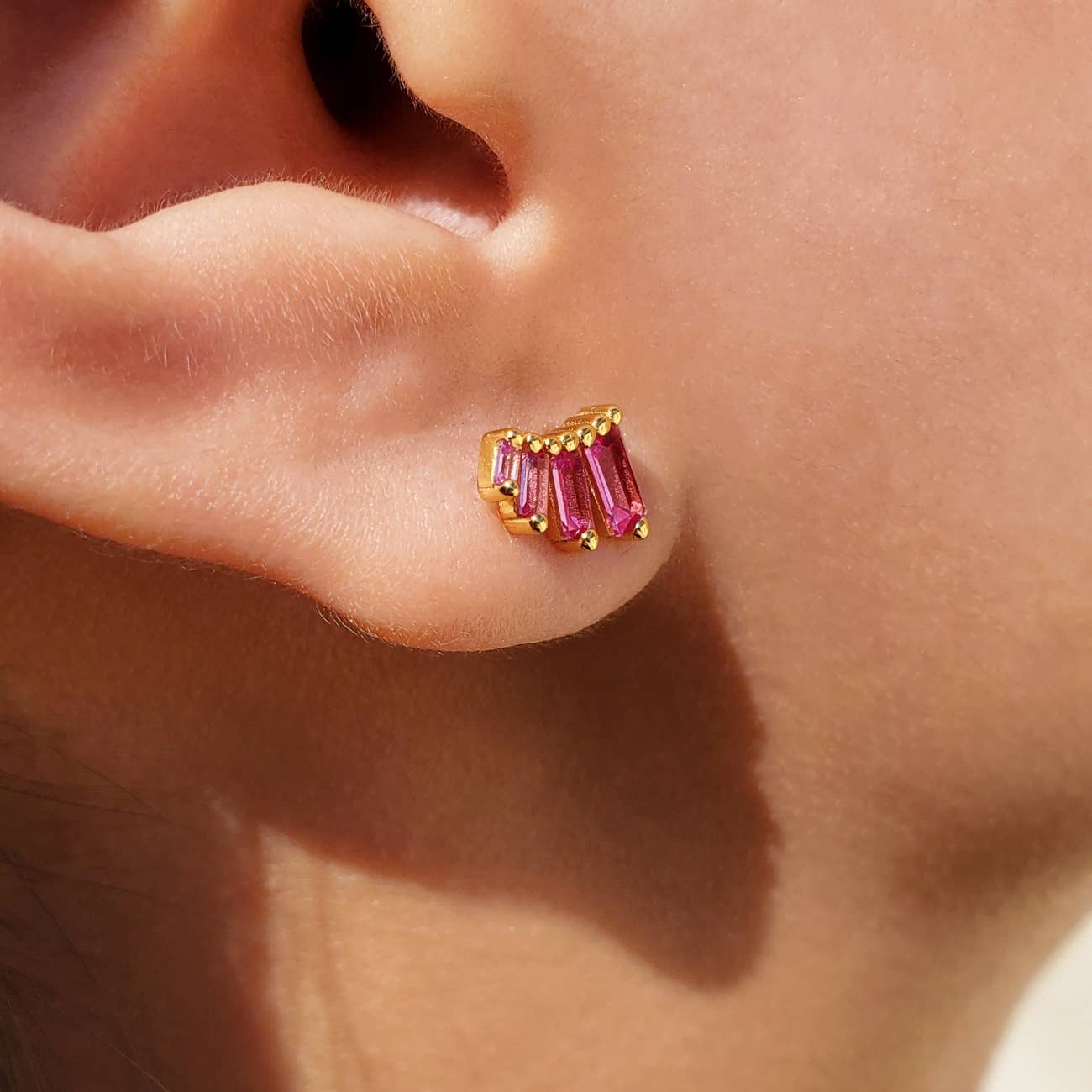 Garnet CZ Baguette Studs