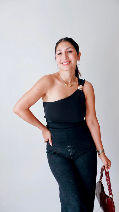 Gold Charm One Shoulder Top