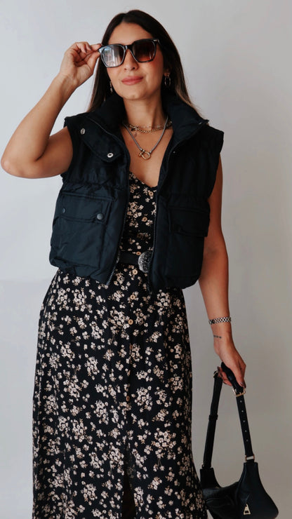 Cropped cargo puffer vest Black