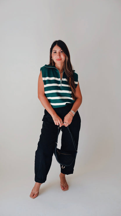 Striped Knit Half Zip Sweater Vest