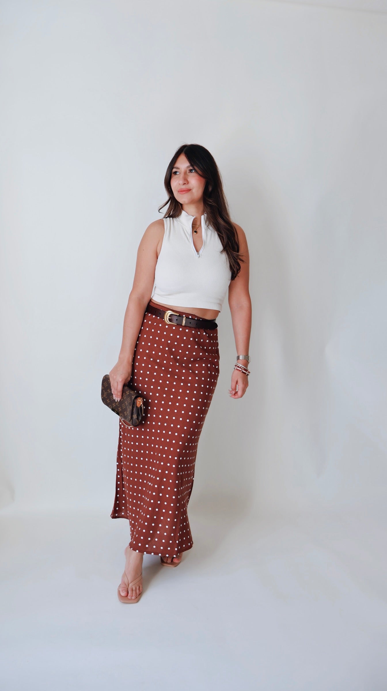 Chestnut Polka Dot A-Line Skirt