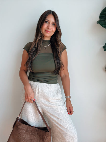 Olive Sheer Mock Neck