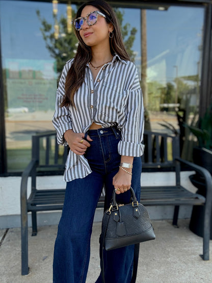 Relaxed Black Striped Button-down
