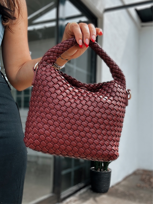 Jessamine Woven Vegan Leather Crossbody - Burgandy Red