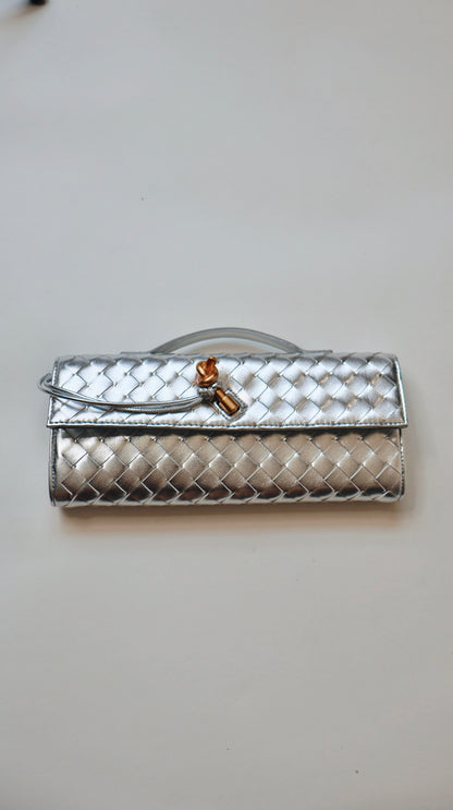 Silver Weave Leather Clutch
