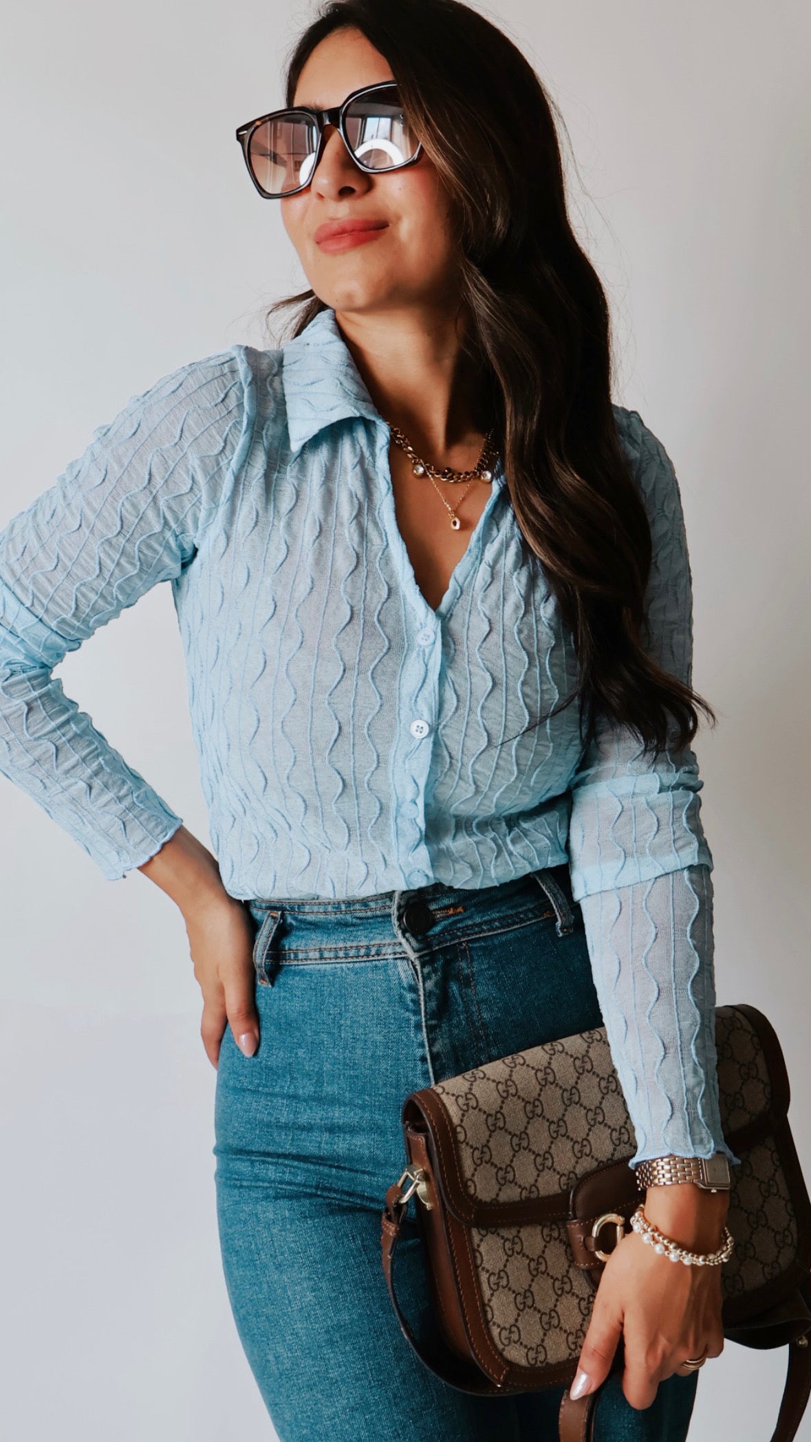 Sky Blue Sheer Blouse