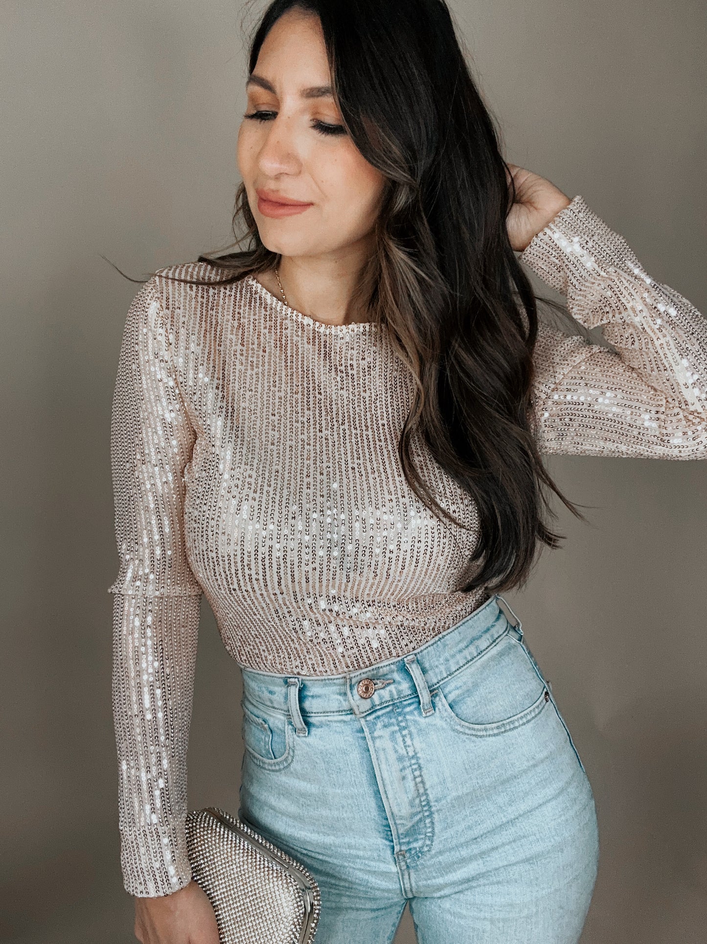 Rose Champagne Sequin Top