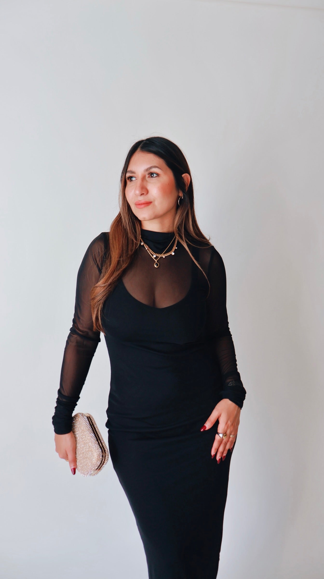 Black Mesh Sheer Maxi Dress