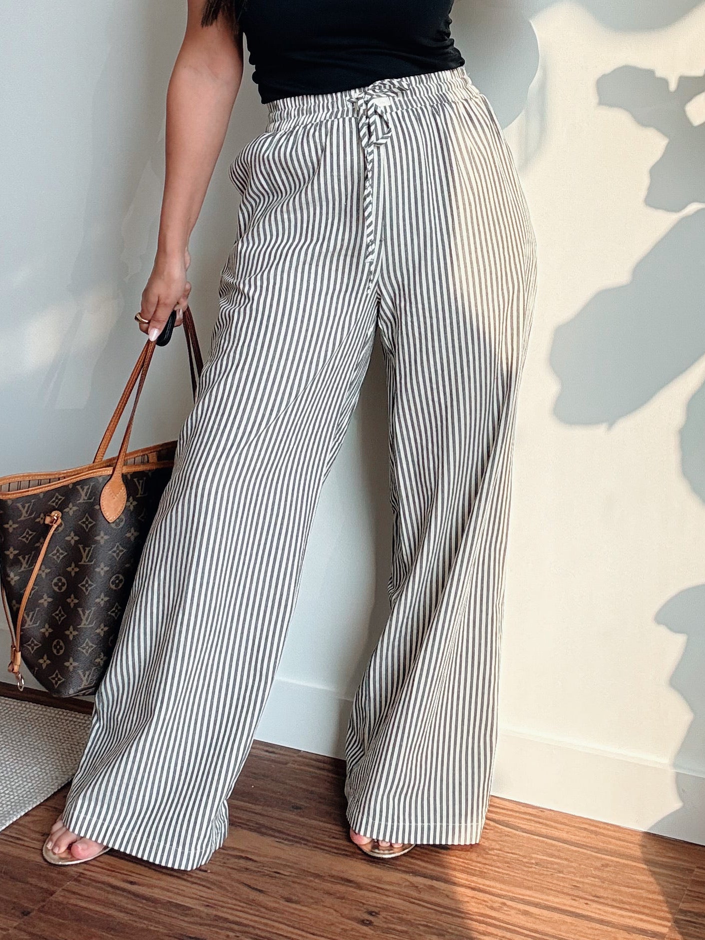 Black Charcoal Striped Linen Pants