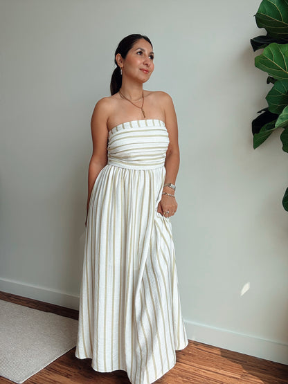 Sage Strapless Striped Dress