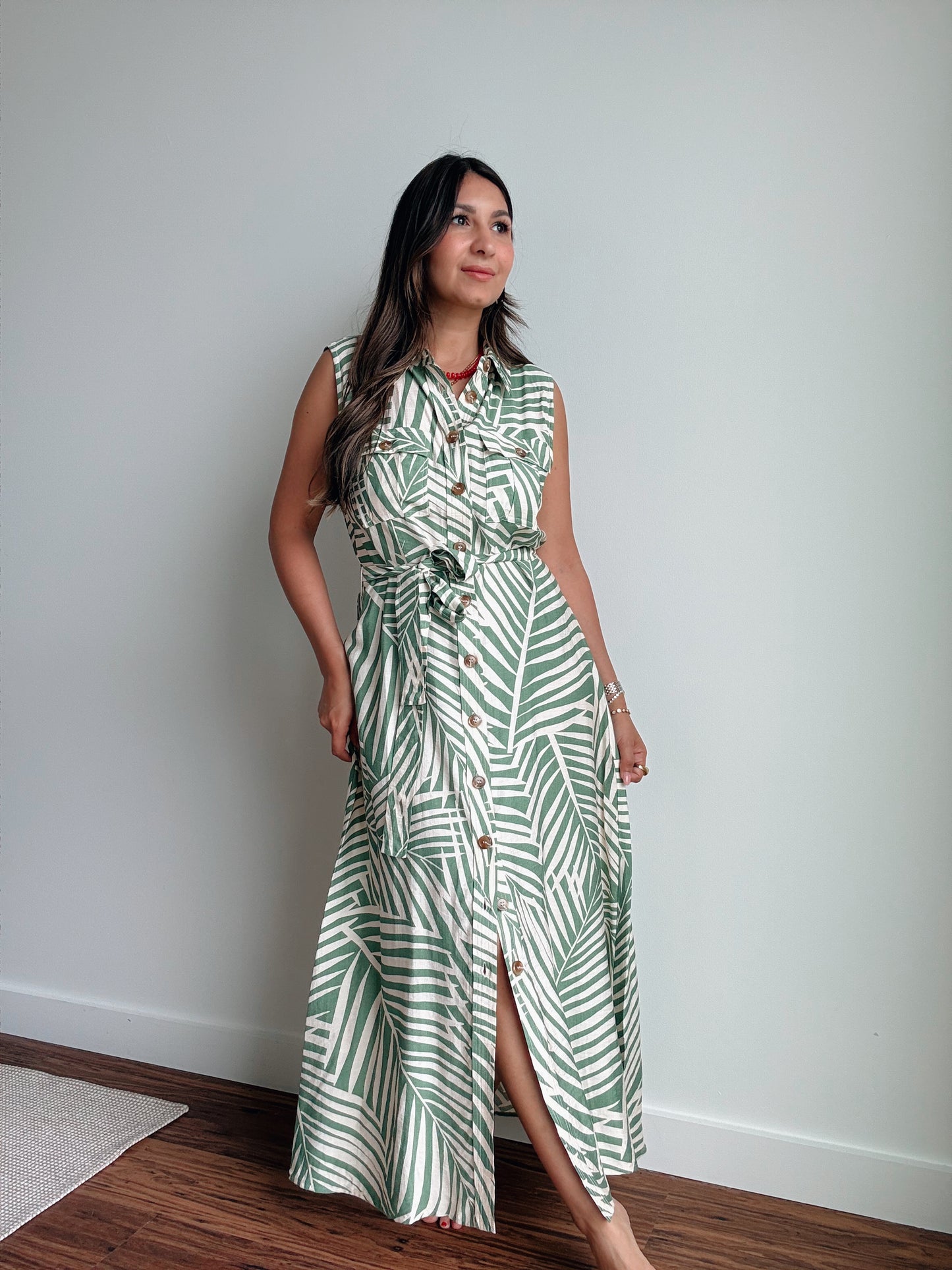 Wild Tides Sleeveless Shirt Dress