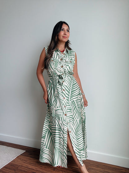 Wild Tides Sleeveless Shirt Dress