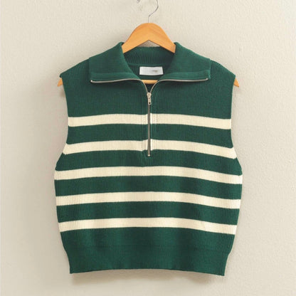 Striped Knit Half Zip Sweater Vest