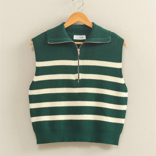 Striped Knit Half Zip Sweater Vest