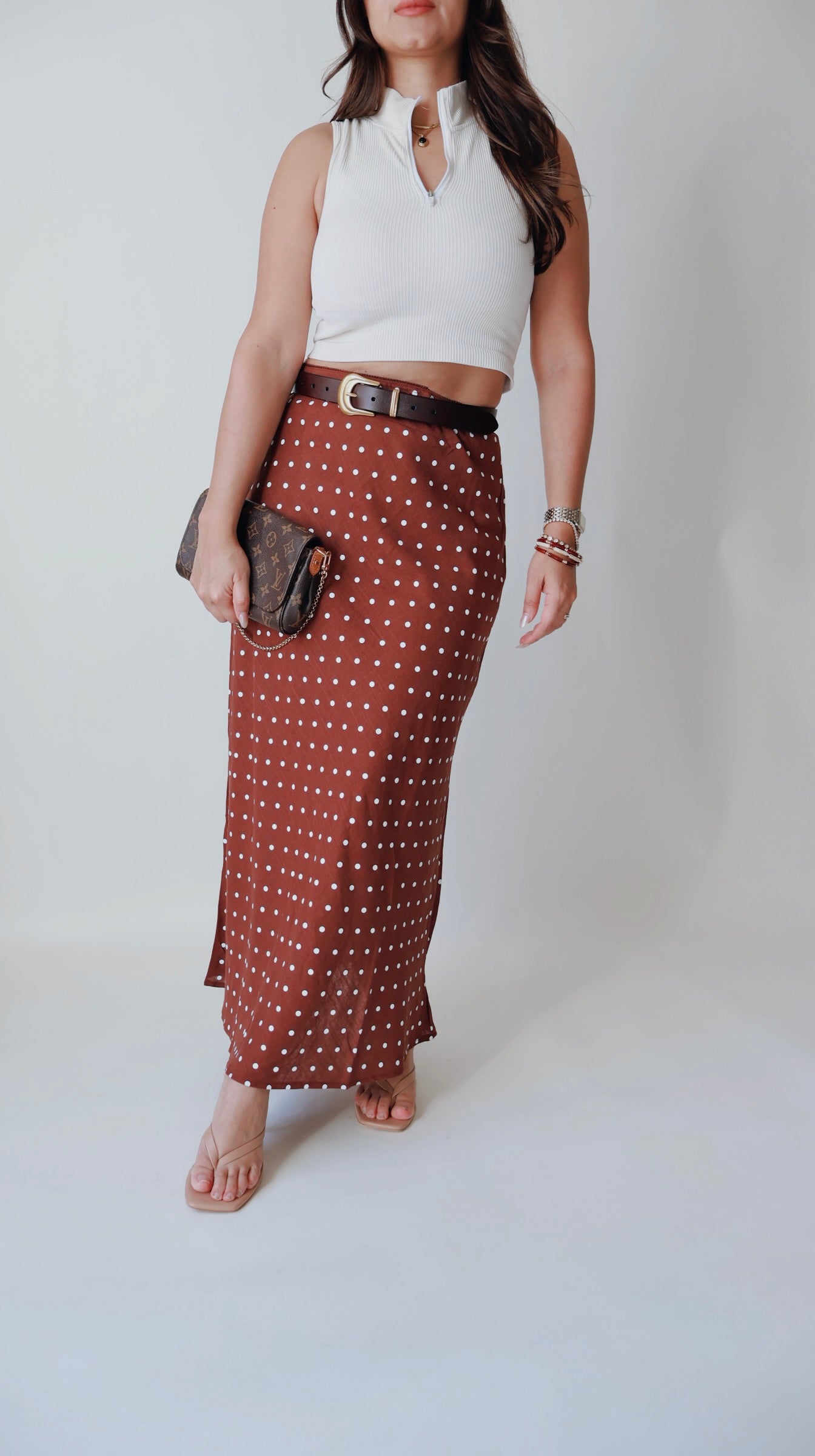 Chestnut Polka Dot A-Line Skirt