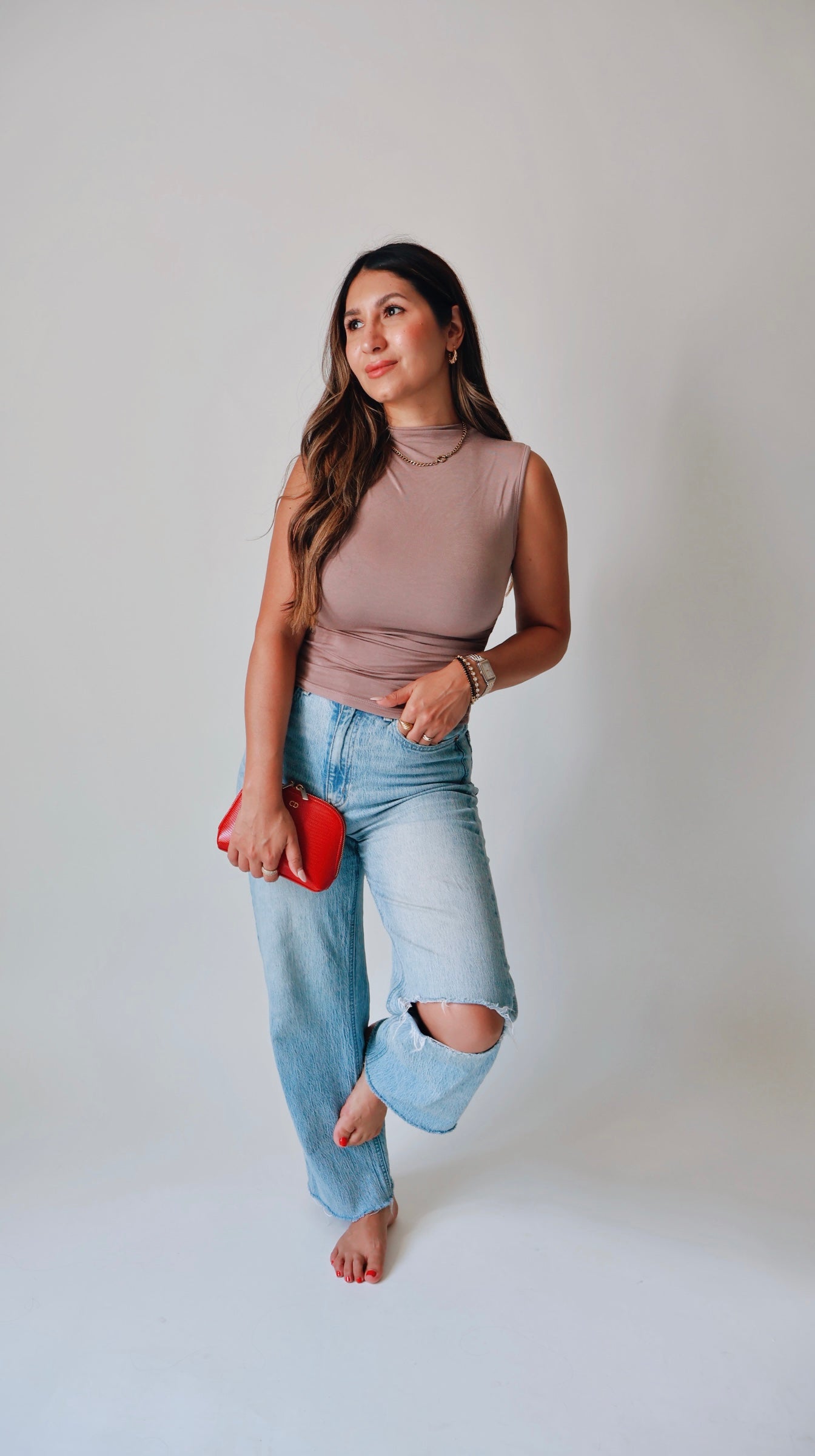 Mock Neck Ruched Mocha Top-  Mocha/Taupe