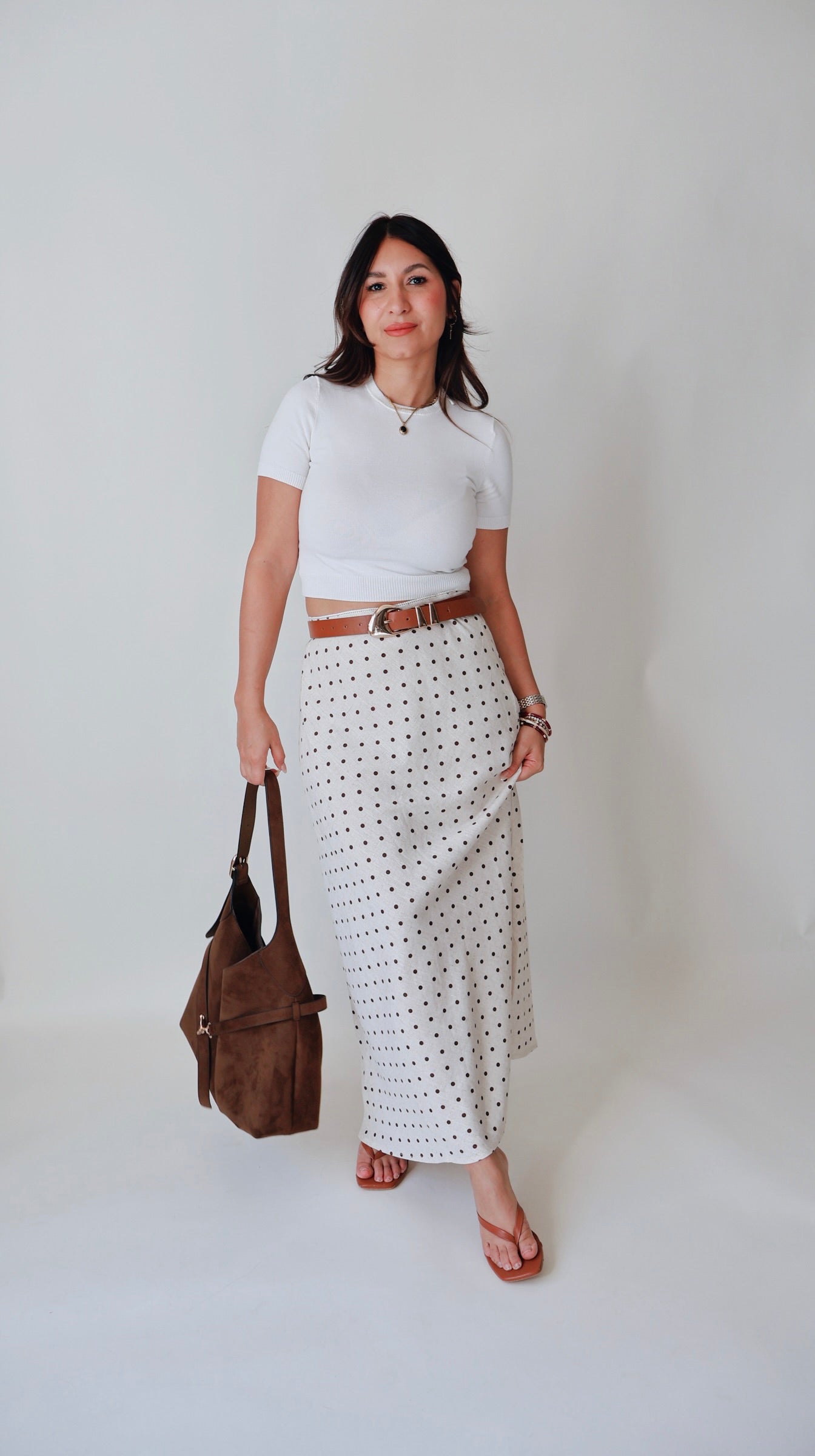 Natural Linen Polka Dot A-Line Skirt