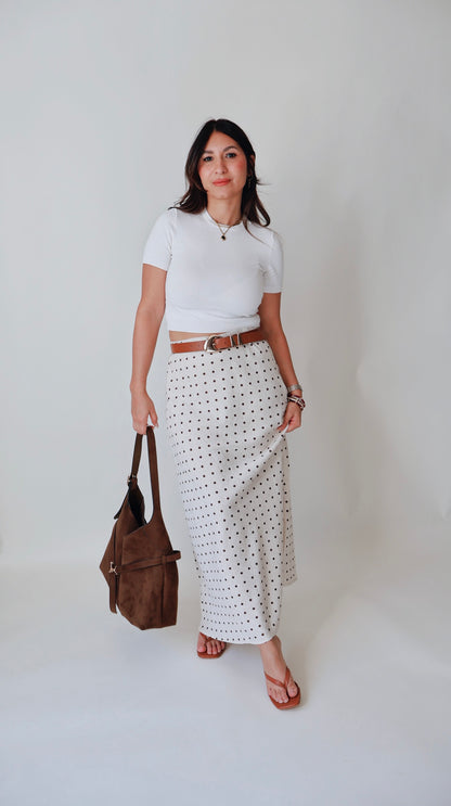 Natural Linen Polka Dot A-Line Skirt