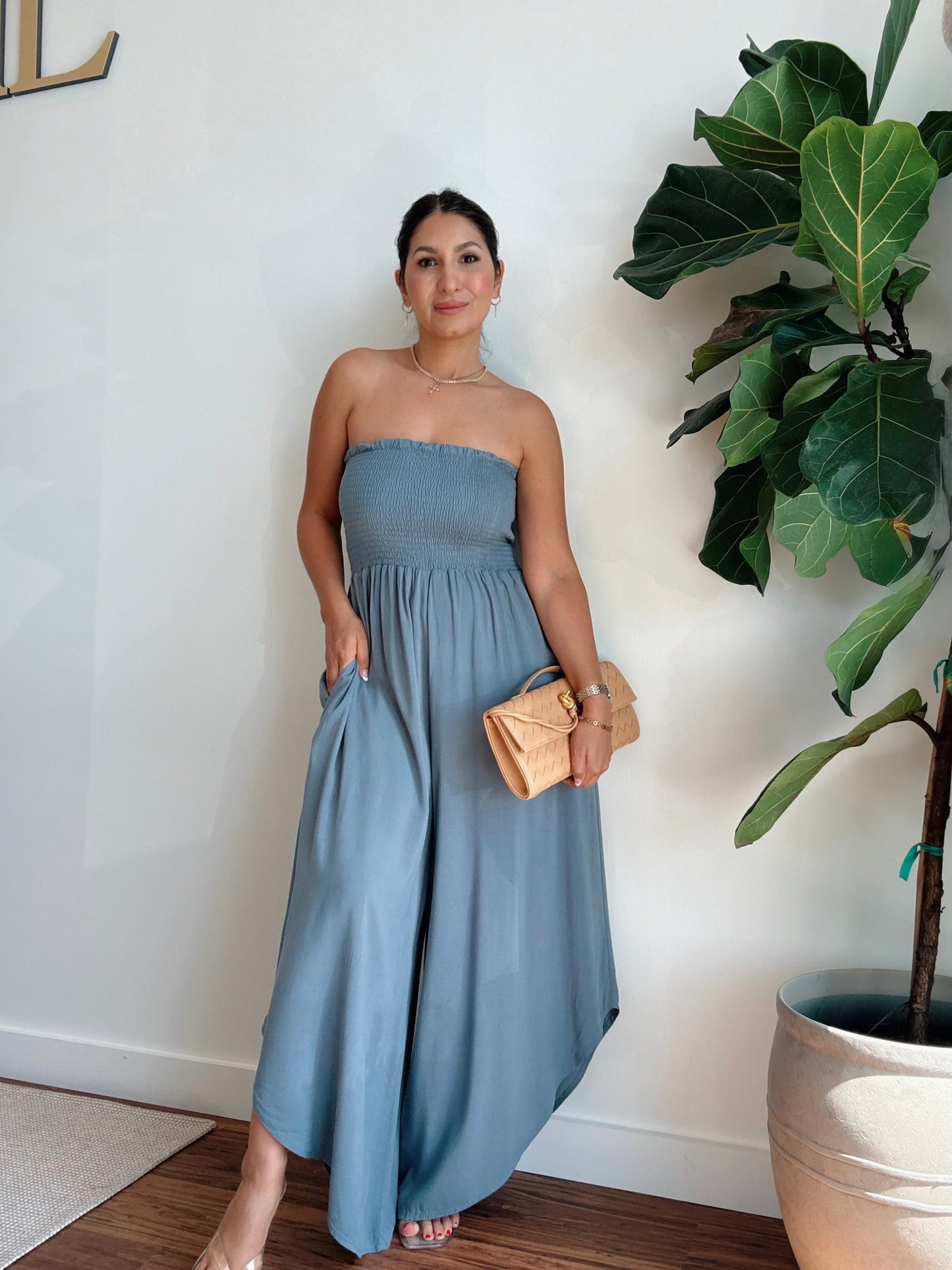 Slate Smocked Jumpsuit