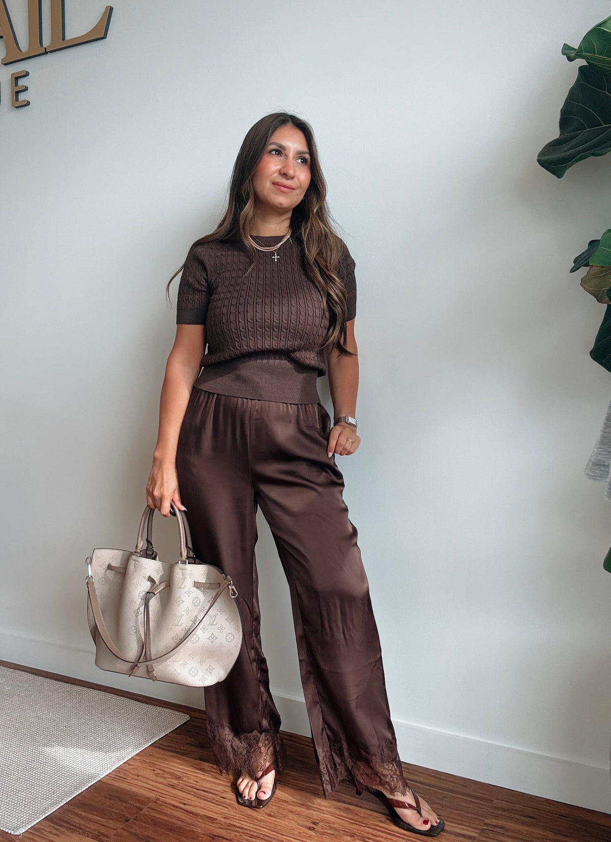 Lace Brown Satin Pants