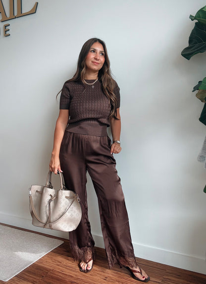Lace Brown Satin Pants