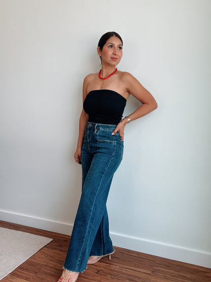 Lenny Pleated Stretch Wide Leg Denim